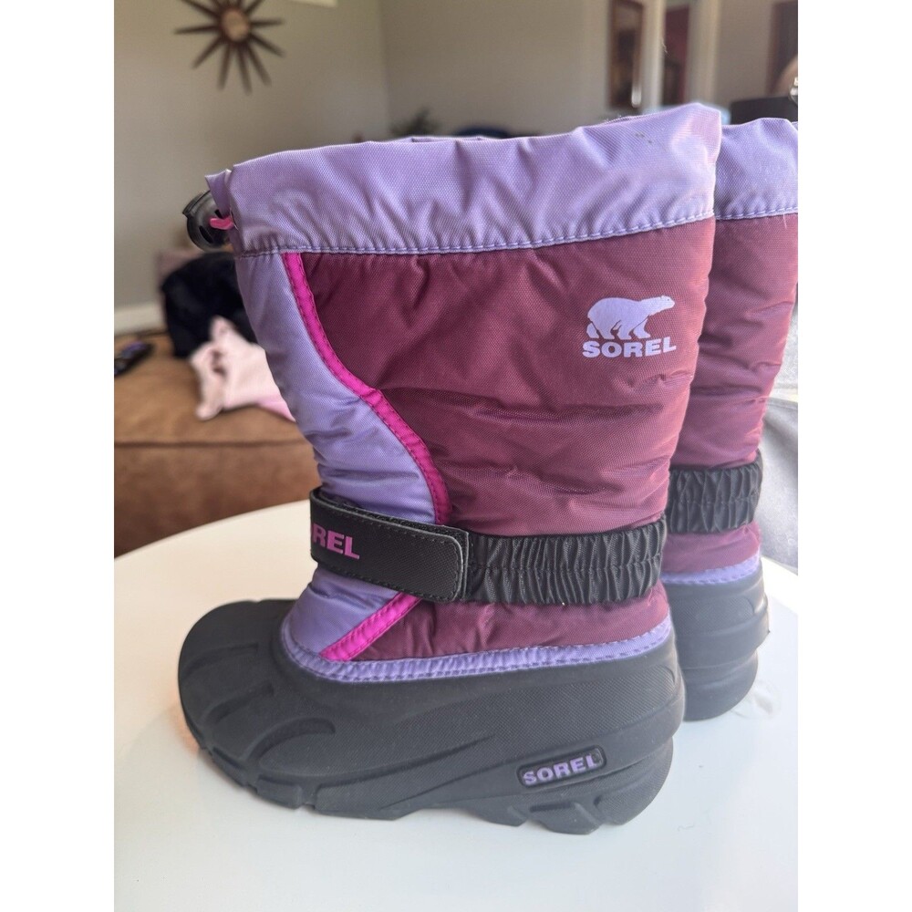 SOREL Girls Snow Boots Purple Pink Black Drawstring Round Toe Size 1